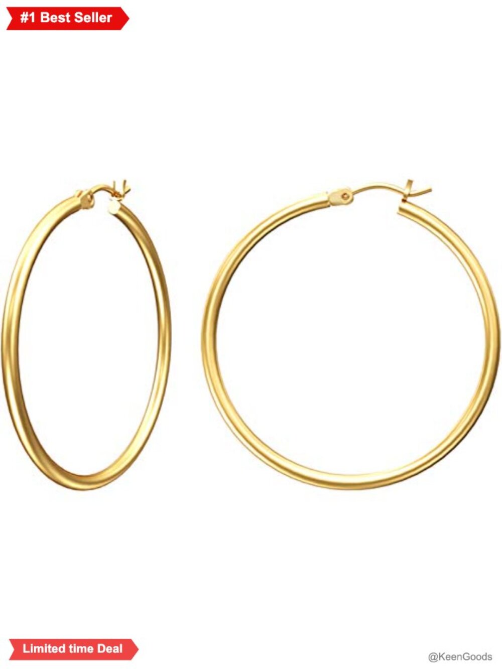 14K Gold Plated Hoop Earrings 1.6 Inch Hypoallergenic Everyday